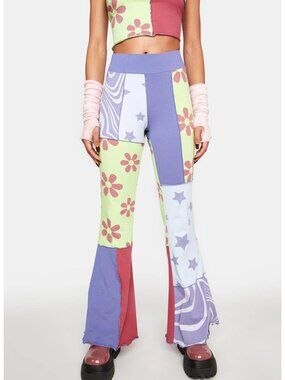 Delia Vtg 90’s Patchwork Swirl Floral Multicolor Flare Leg Pull On Pants S Y2K